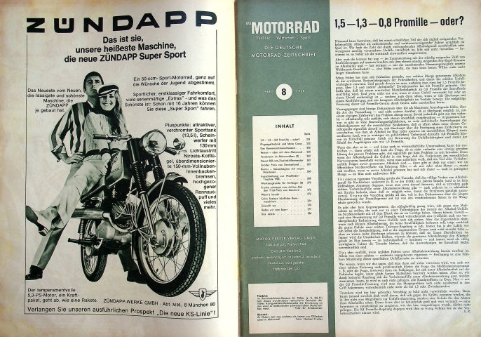 Inhaltsverzeichnis Motorrad 08/1968