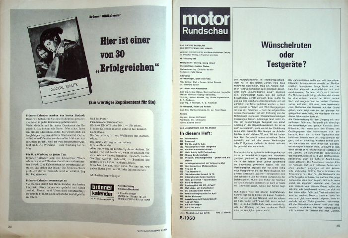 Inhaltsverzeichnis Motor Rundschau 08/1968