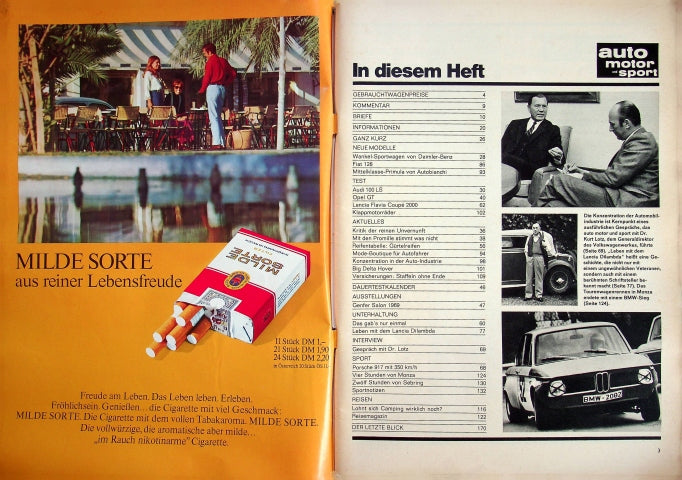 Inhaltsverzeichnis Auto Motor und Sport 08/1969