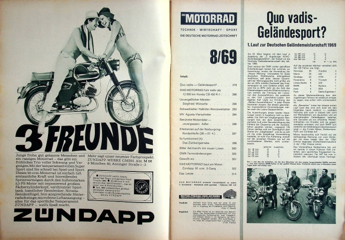 Inhaltsverzeichnis Motorrad 08/1969