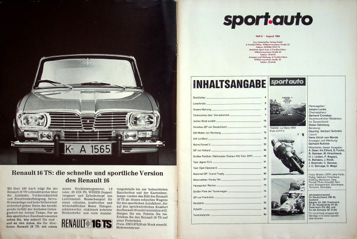 Inhaltsverzeichnis Sport Auto 08/1969