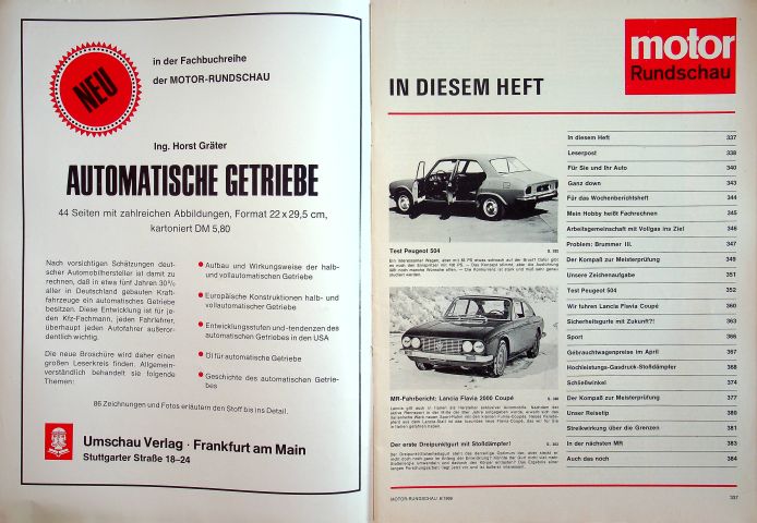 Inhaltsverzeichnis Motor Rundschau 08/1969