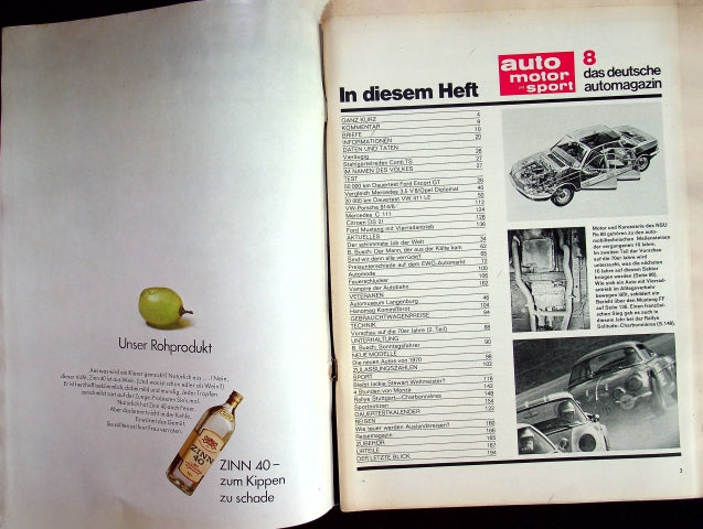 Inhaltsverzeichnis Auto Motor und Sport 08/1970