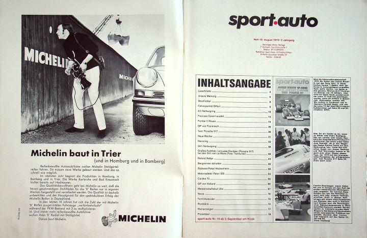 Inhaltsverzeichnis Sport Auto 08/1970