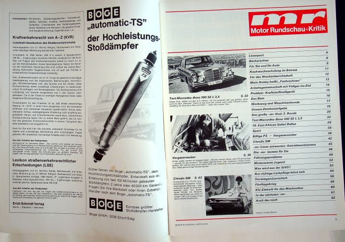 Inhaltsverzeichnis Motor Rundschau 08/1970