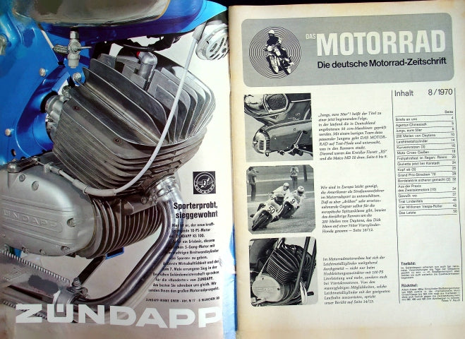 Inhaltsverzeichnis Motorrad 08/1970