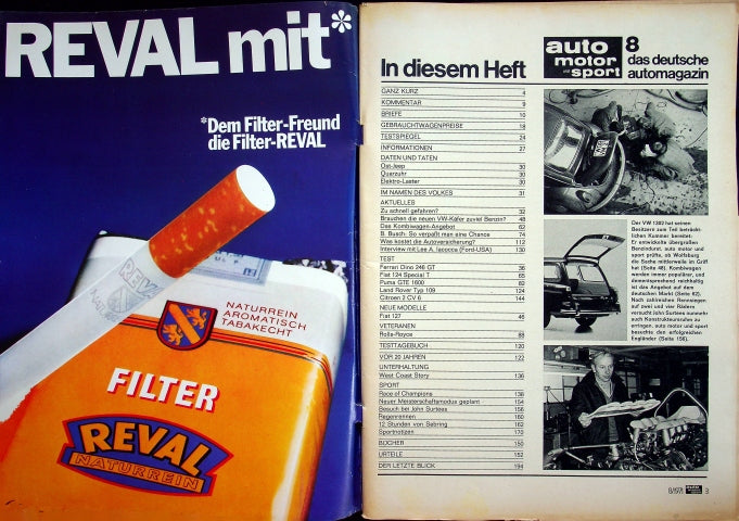 Inhaltsverzeichnis Auto Motor und Sport 08/1971