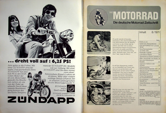 Inhaltsverzeichnis Motorrad 08/1971