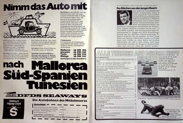 Inhaltsverzeichnis Autozeitung 08/1971