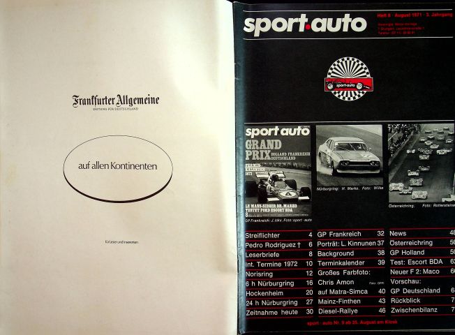 Inhaltsverzeichnis Sport Auto 08/1971