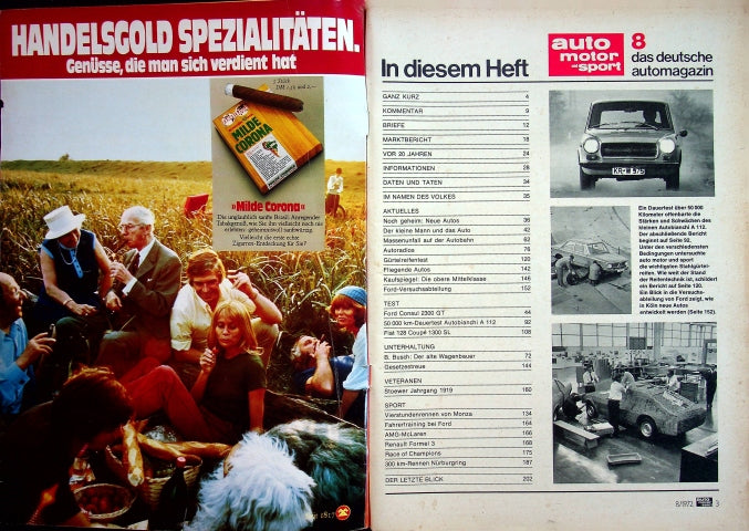 Inhaltsverzeichnis Auto Motor und Sport 08/1972
