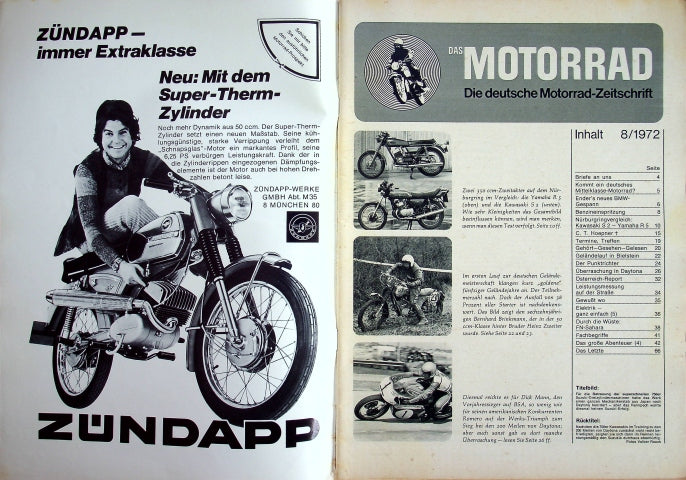 Inhaltsverzeichnis Motorrad 08/1972