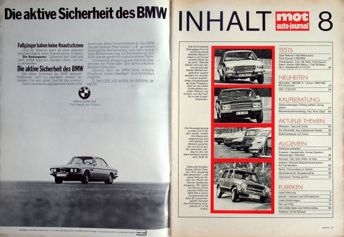 Inhaltsverzeichnis MOT 08/1972