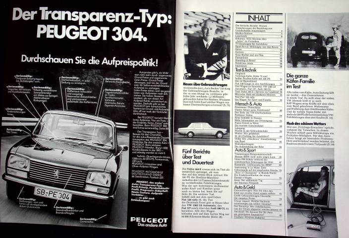 Inhaltsverzeichnis Autozeitung 08/1972