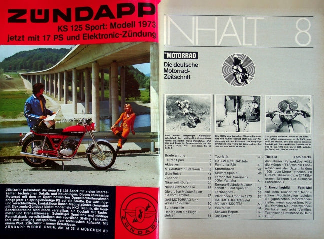 Inhaltsverzeichnis Motorrad 08/1973