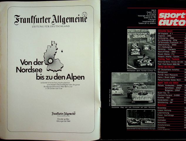 Inhaltsverzeichnis Sport Auto 08/1973