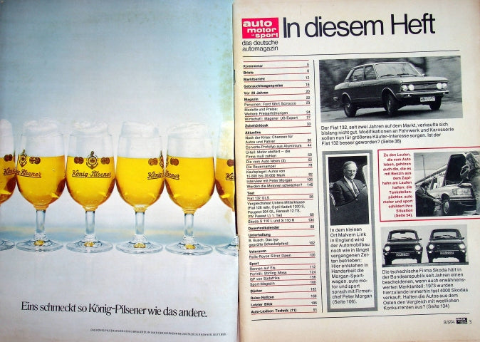 Inhaltsverzeichnis Auto Motor und Sport 08/1974