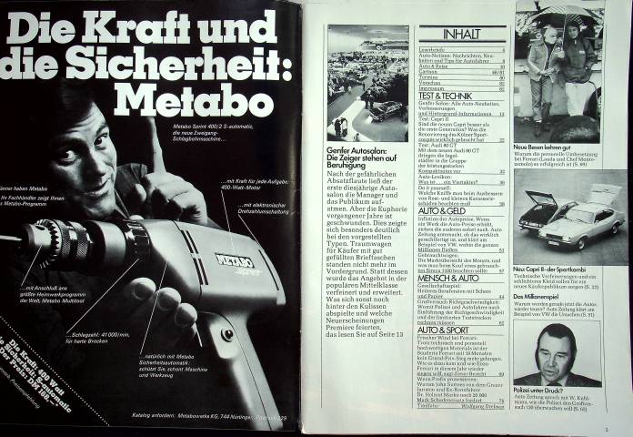 Inhaltsverzeichnis Autozeitung 08/1974