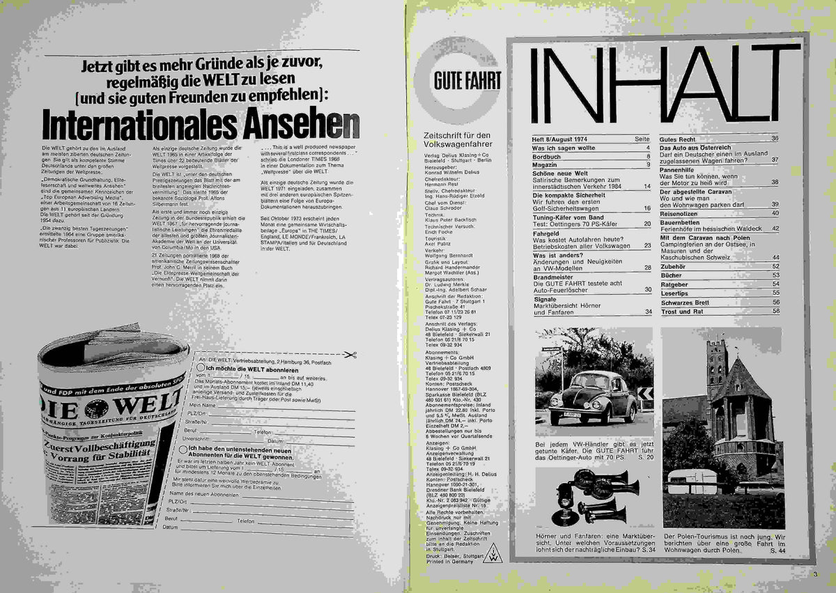 Inhaltsverzeichnis Gute Fahrt 08/1974
