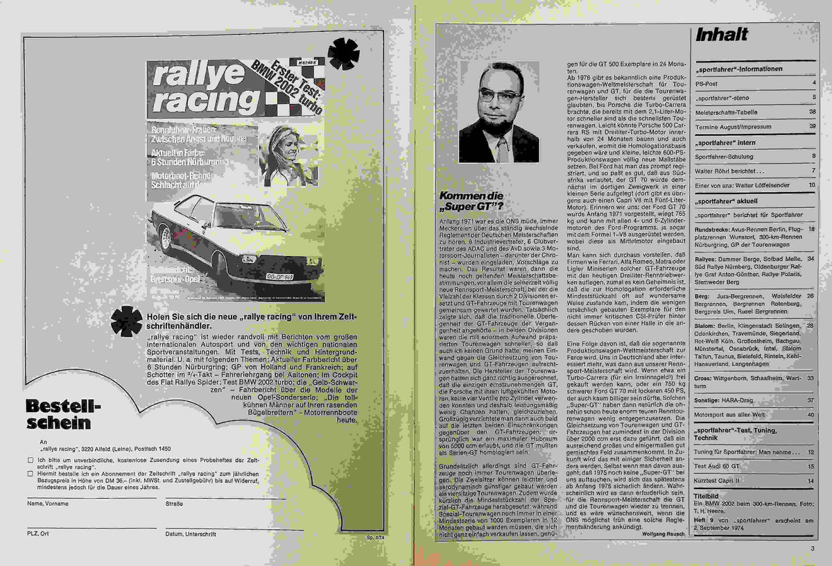 Inhaltsverzeichnis Sport Fahrer 08/1974