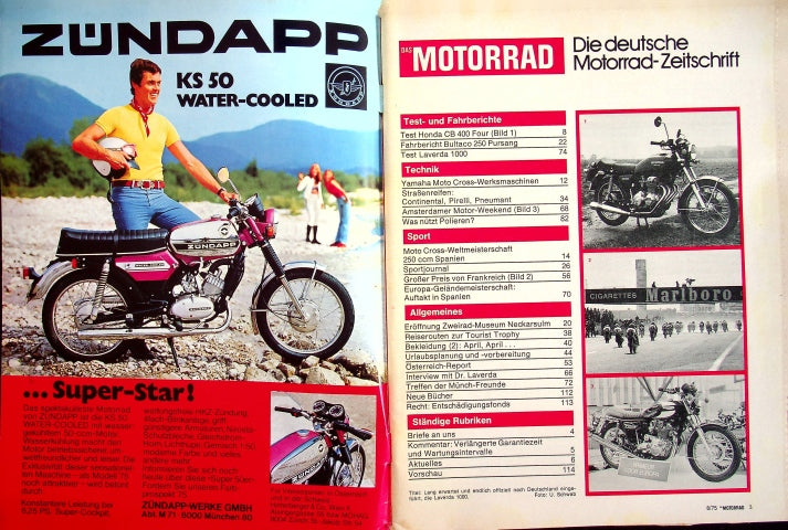 Inhaltsverzeichnis Motorrad 08/1975