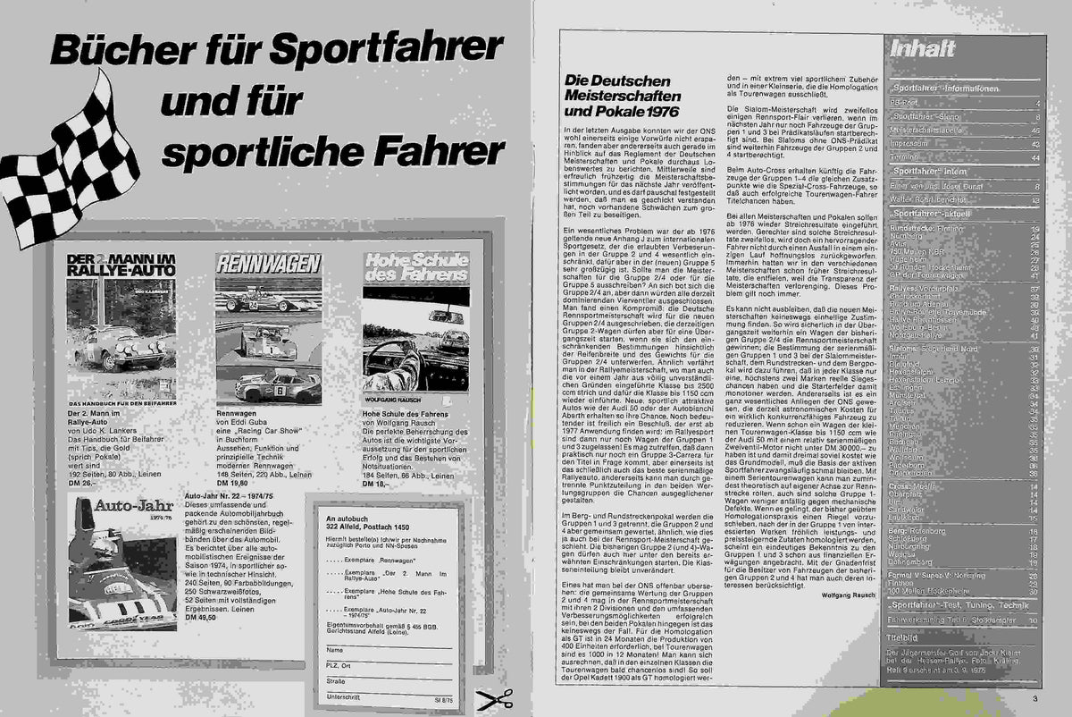 Inhaltsverzeichnis Sport Fahrer 08/1975