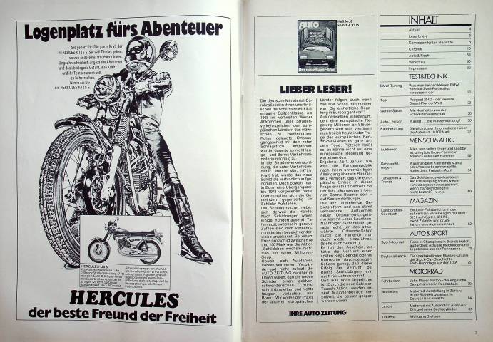Inhaltsverzeichnis Autozeitung 08/1975