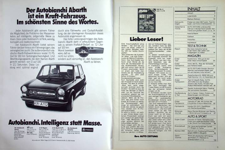 Inhaltsverzeichnis Autozeitung 08/1976