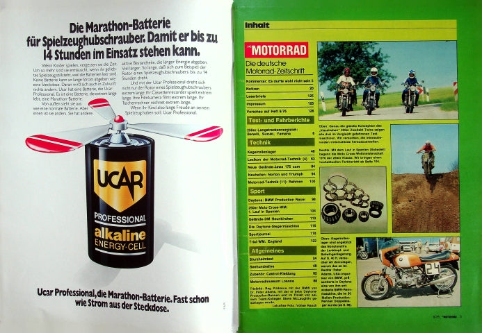 Inhaltsverzeichnis Motorrad 08/1976