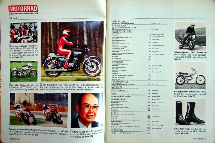 Inhaltsverzeichnis Motorrad 08/1977