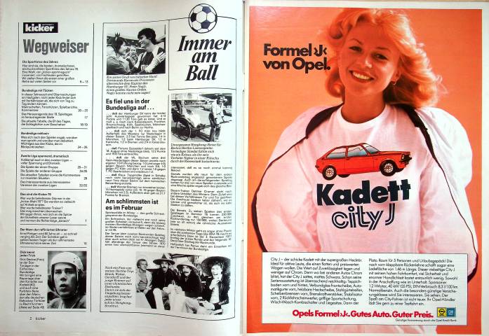 Inhaltsverzeichnis Kicker 08/1977