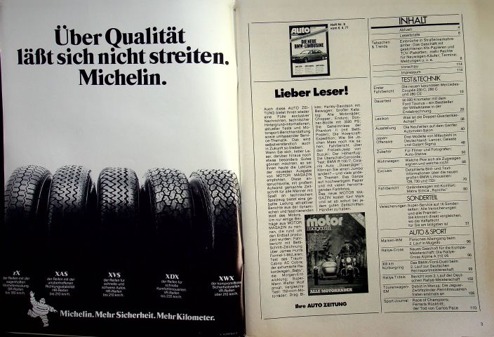 Inhaltsverzeichnis Autozeitung 08/1977