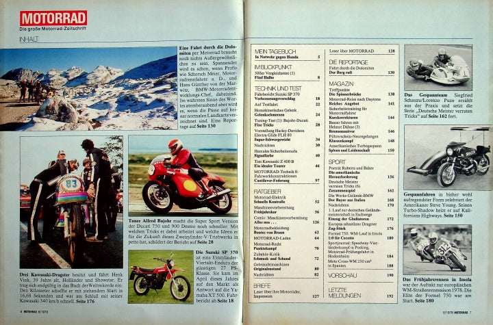 Inhaltsverzeichnis Motorrad 08/1978