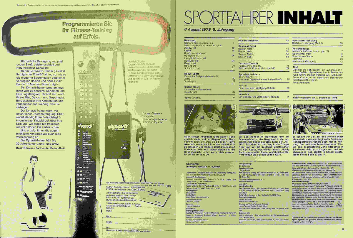 Inhaltsverzeichnis Sport Fahrer 08/1978