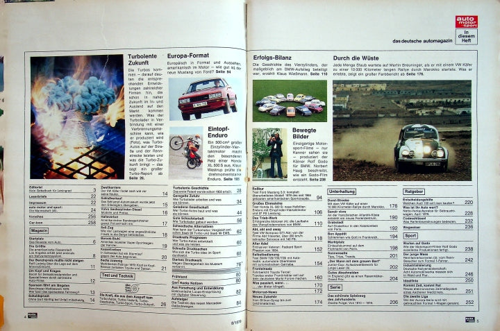 Inhaltsverzeichnis Auto Motor und Sport 08/1979