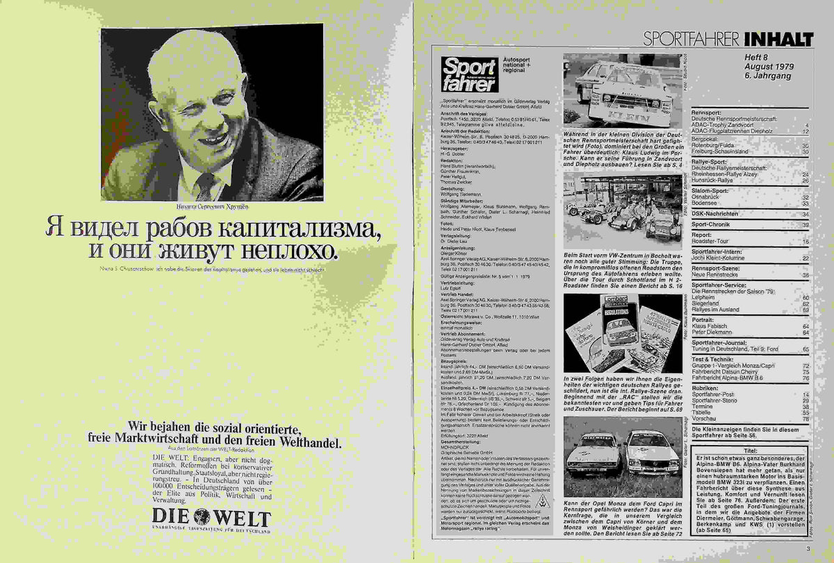 Inhaltsverzeichnis Sport Fahrer 08/1979