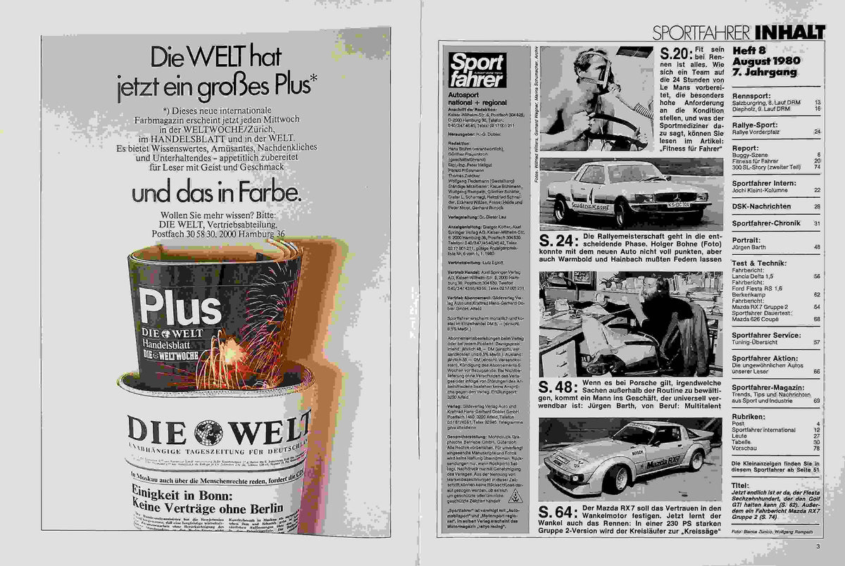 Inhaltsverzeichnis Sport Fahrer 08/1980