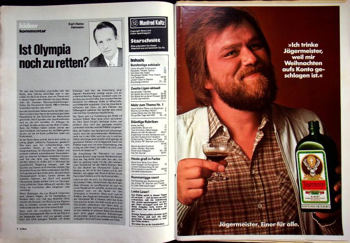 Inhaltsverzeichnis Kicker 08/1980