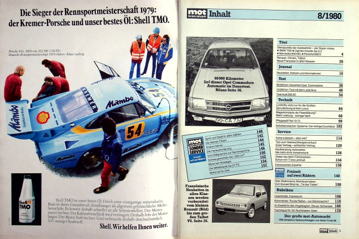 Inhaltsverzeichnis MOT 08/1980