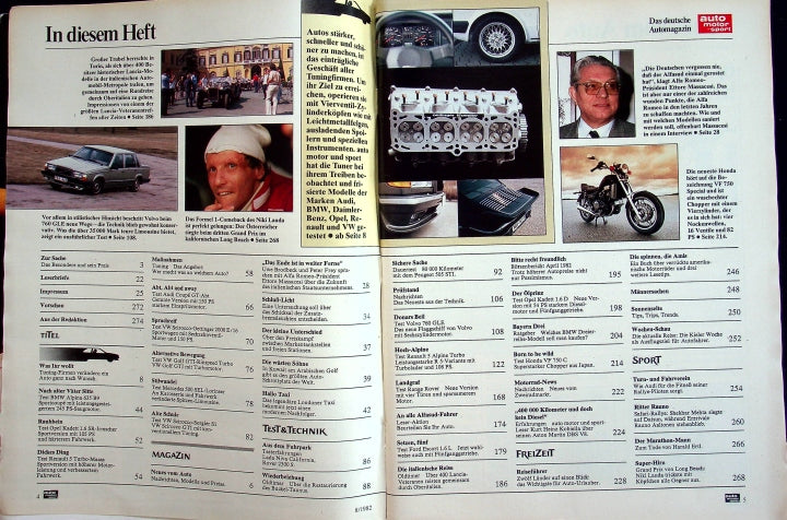 Inhaltsverzeichnis Auto Motor und Sport 08/1982