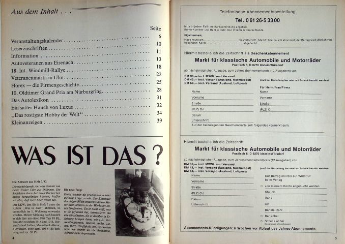 Inhaltsverzeichnis Oldtimer Markt 08/1982