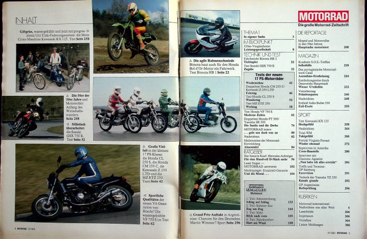 Inhaltsverzeichnis Motorrad 08/1982