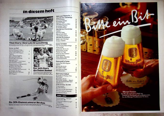 Inhaltsverzeichnis Kicker 08/1982