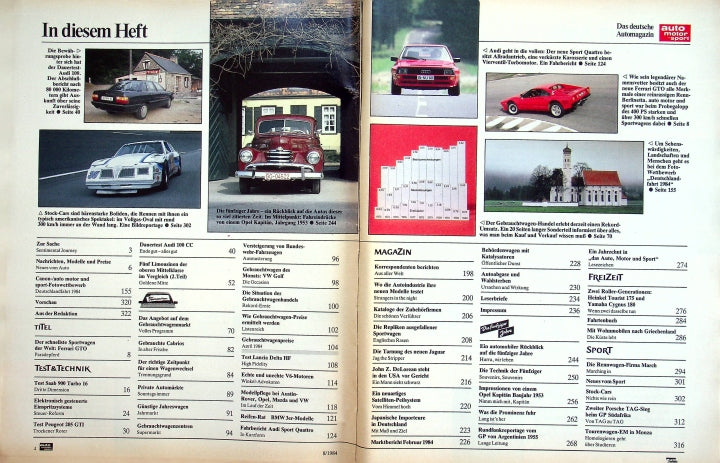 Inhaltsverzeichnis Auto Motor und Sport 08/1984