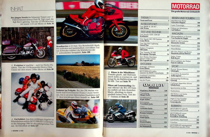 Inhaltsverzeichnis Motorrad 08/1984