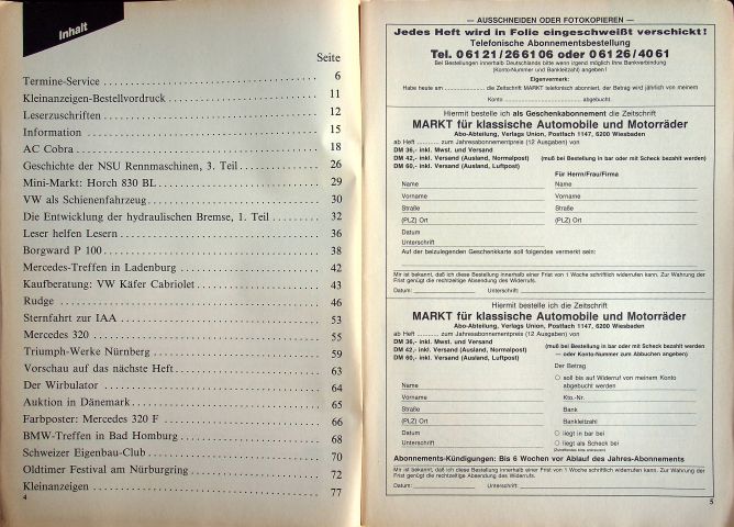 Inhaltsverzeichnis Oldtimer Markt 08/1985