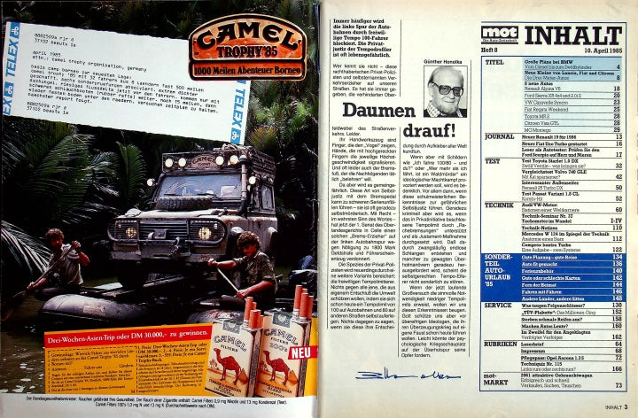 Inhaltsverzeichnis MOT 08/1985