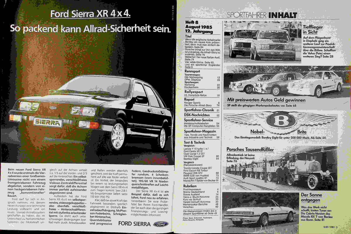 Inhaltsverzeichnis Sport Fahrer 08/1985