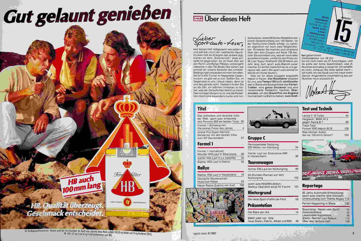 Inhaltsverzeichnis Sport Auto 08/1985