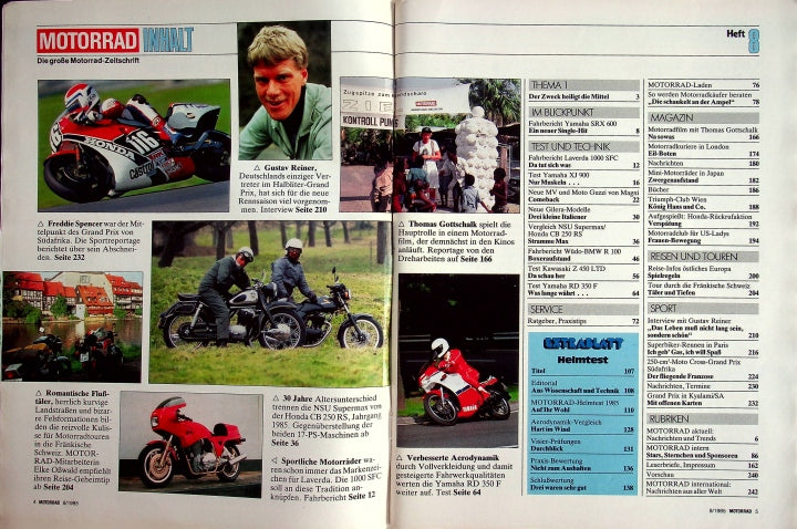 Inhaltsverzeichnis Motorrad 08/1985